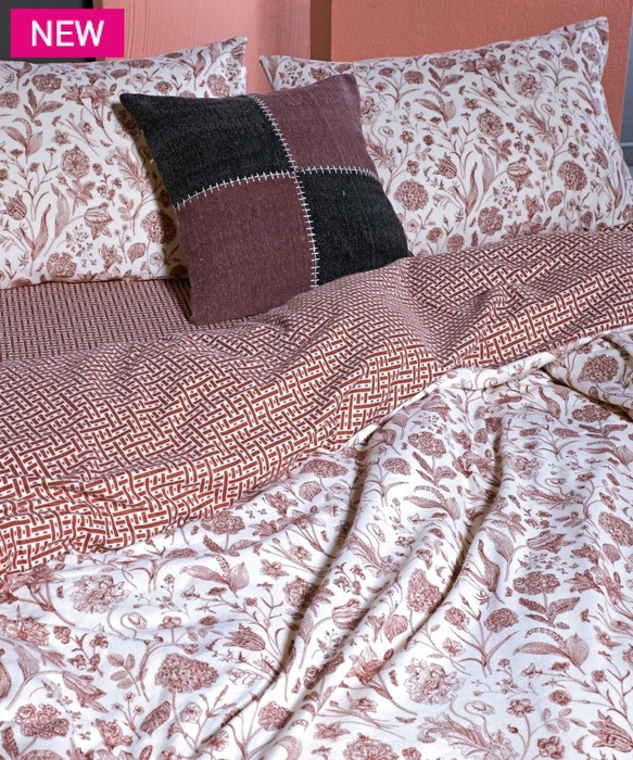 Sheets Extra Double Flannel Set 4 Pcs Bliss 05 KENTIA Bοrdeaux-Beige 