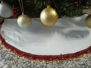 Ποδιά Χριστουγεννιάτικου Δέντρου Κρόσσι 1 Τμχ ΕΥΧΗ Λευκό- Μπορντό- Χρυσό  Φωτογραφία 4