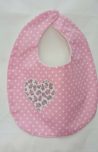 Oval Polka Dot-Floral Heart Bib 1 Piece EFHI Pink-White-Grey 