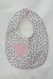 Oval Polka Dot Heart-Floral Bib 1 Piece EFHI Pink-White-Grey 